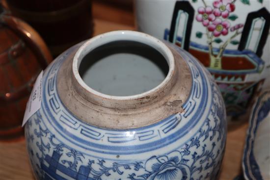 A Chinese porcelain vase, two ginger jars and a jug tallest 33cm